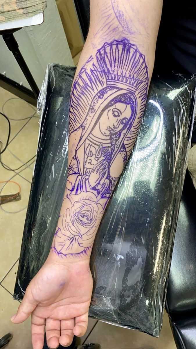 Amazing Virgin Mary Guadalupe rose arm tattoo by Adrian Delgado @adtattoos  in progress ! #adriandelgado #virginmarytattoo #virginmary #portraits  #photorealism #realism #portraittattoo #3d #latinamerica #woman #guadalupe  #adrian #delgado #suit ...