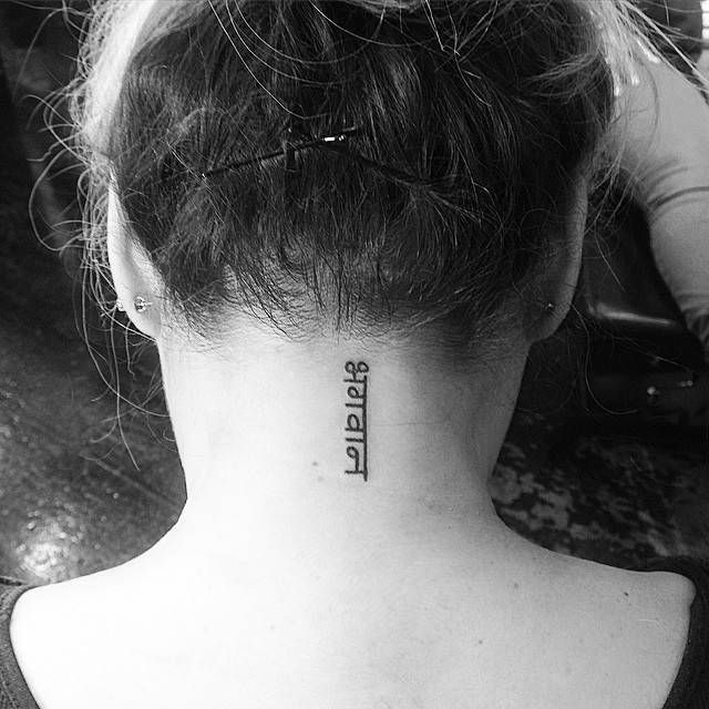 God in hindi on the back of the neck - Tattoogrid.net
