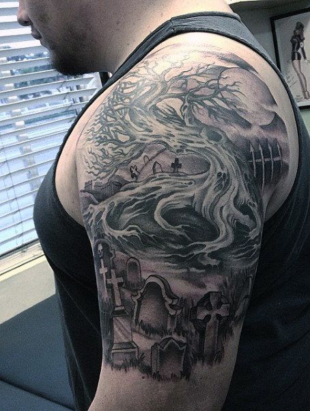 40 Graveyard Tattoo Designs for Men