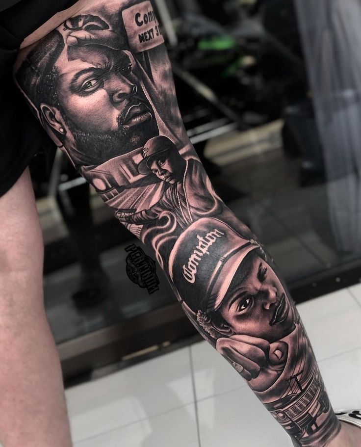Full leg hip hop tattoo