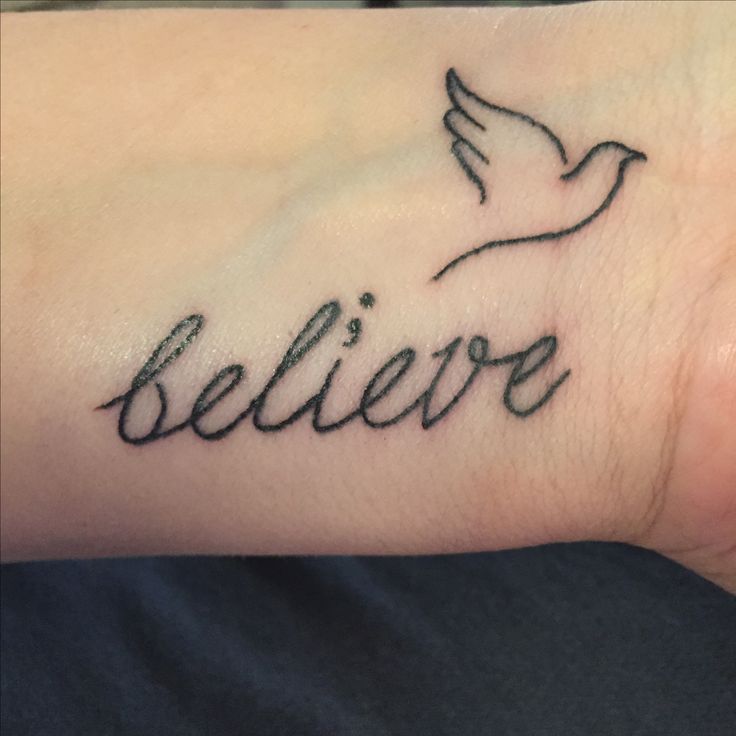 Believe tattoo on wrist with semicolon. Believe in Him, Believe in myself