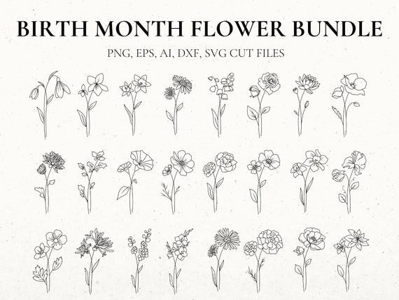 Birth Month Flower Svg Bundle, Fine Line Flower, Flower Stencil, Floral  Tattoo Design for Women, Birth Flower Clip Art, Botanical SVG, Files - Etsy