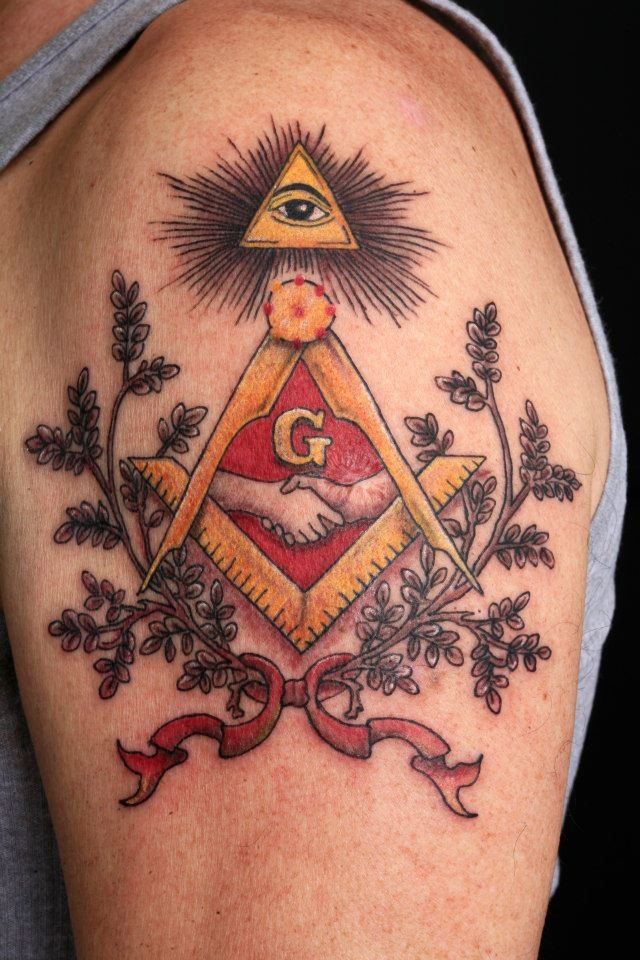 Mason or Stonemason Tattoo by Tom Salwoski of Chroma Tattoo, Michigan.