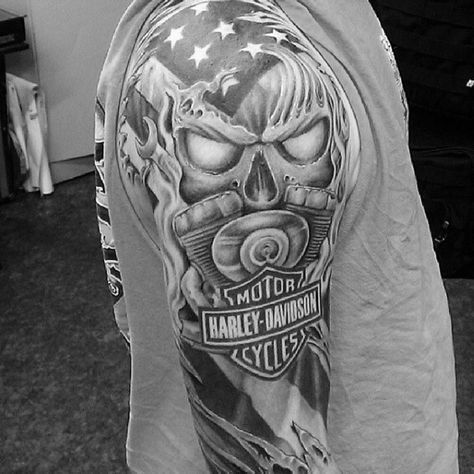 90 Harley Davidson Tattoos For Men - Manly Motorcycle Designs