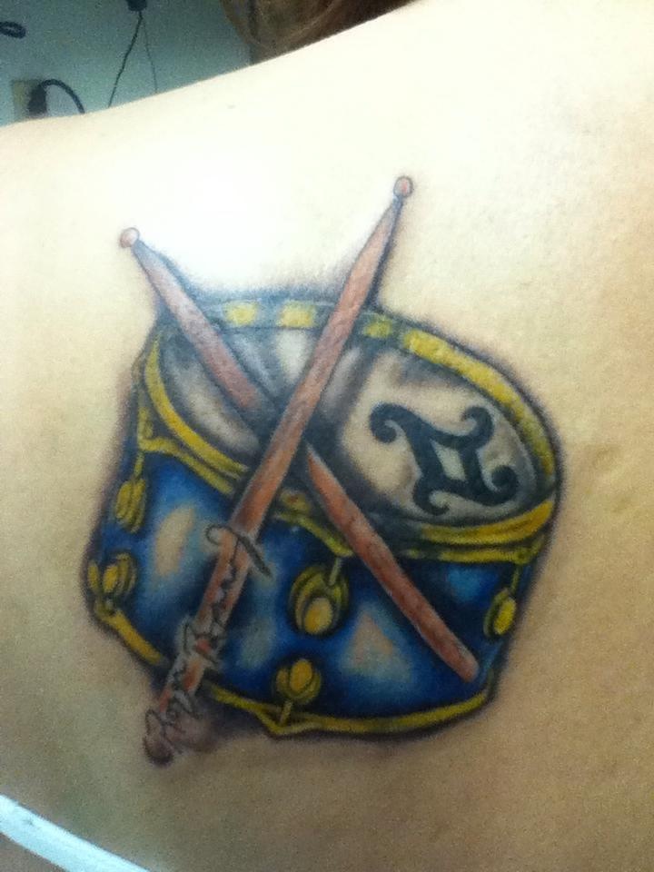 My memorial tattoo in memory of my brother.. A snare drum, (he was a drummer) with