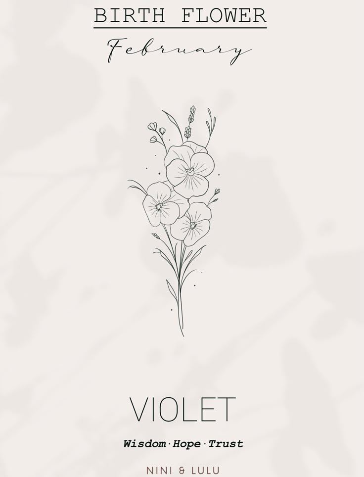 Unique Birth flower, February tattoo, Violet birth flower, fine line tattoo,  small feminine tattoo, Printable tattoo design