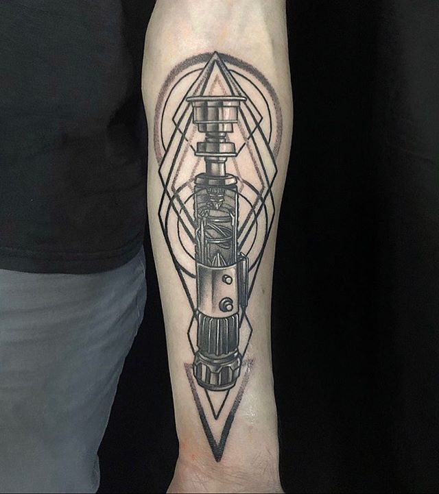 Lightsaber anatomy by Artist @javierrivera_tattoos @royalfleshtattoo  #chicago #chicagotattooartist #chicagotattooshop #royalflesh  #royalfleshtattoo #tattooshop #midwest #midwesttattoo #blackandgreytattoo  #customtattoo #lightsaber #armtattoos ...