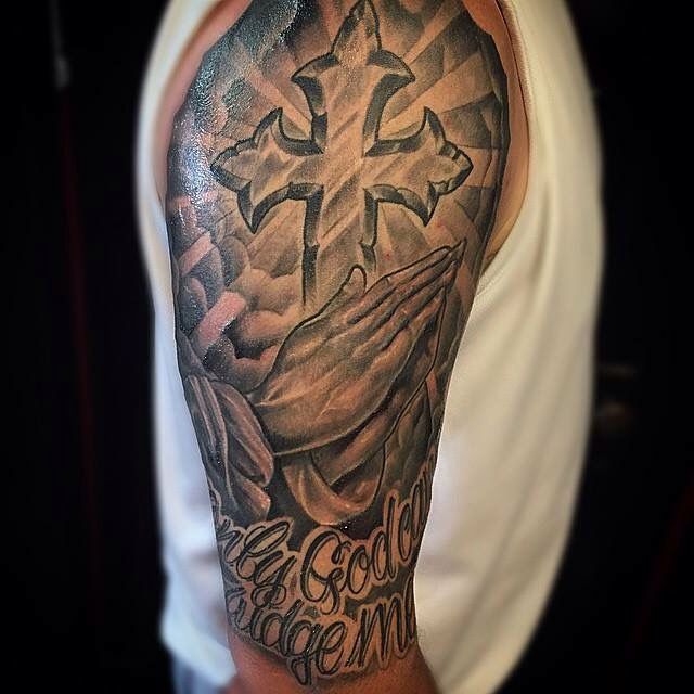 Black and grey Religious, arm Tattoo!