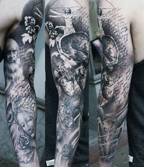Leonardo Da Vinci tattoo sleve. By IG: @oscarakermo | Incredible tattoos,  Sleeve tattoos, Tattoos