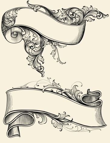 Vintage Scroll and Ribbon Tattoo Design