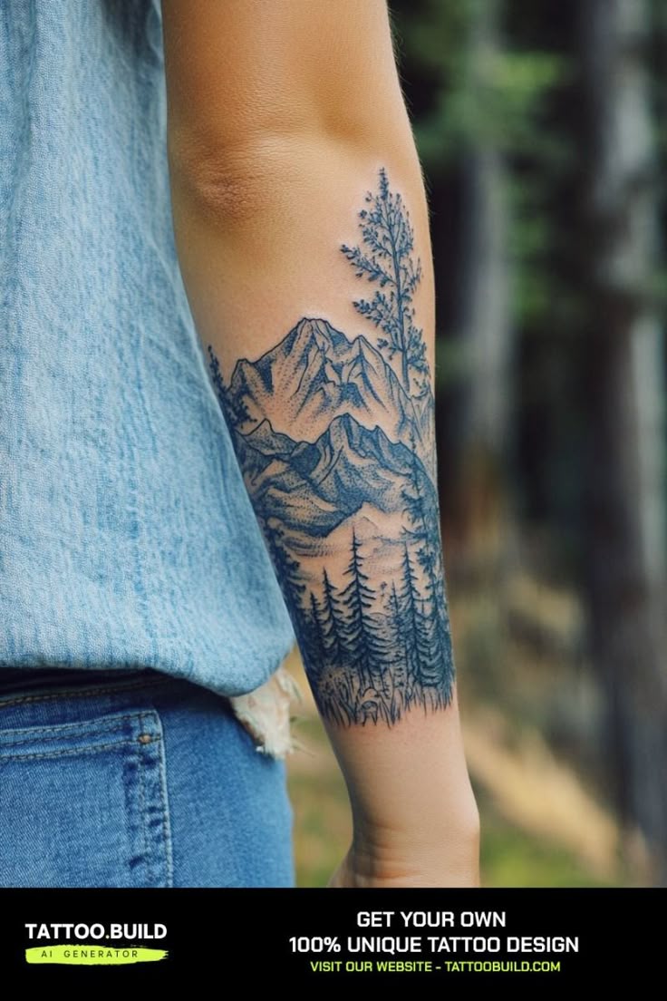 Mountain and Trees Tattoo Ideas