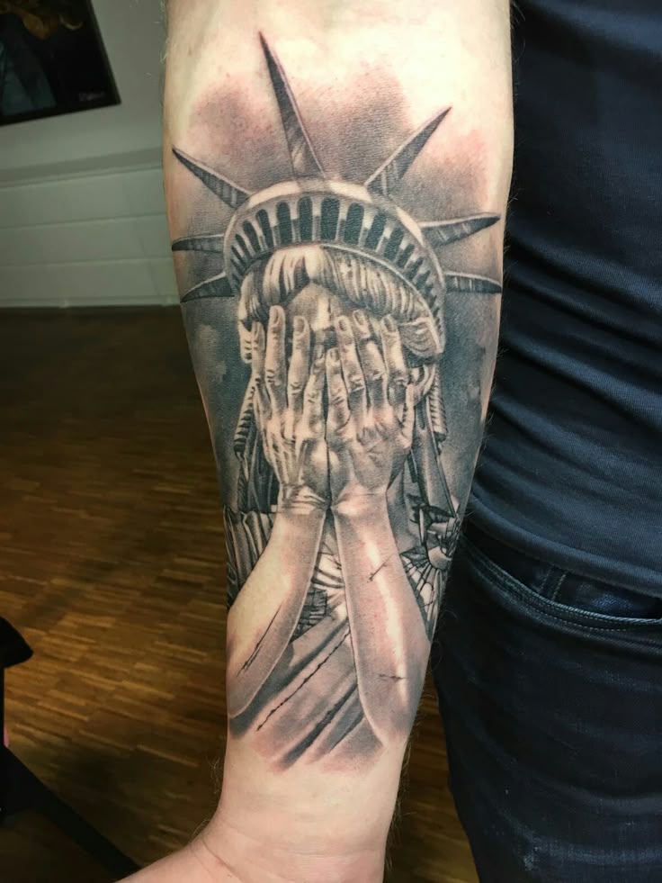 Crying Statue of liberty tattoo by John Maxx