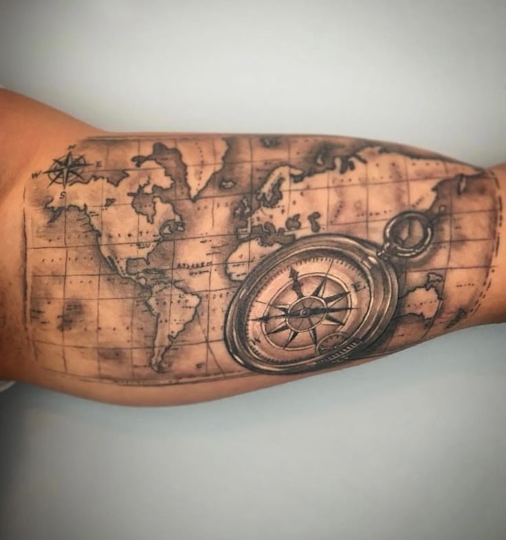 Pin by Petr Budínský on Tetování | Map tattoos, Globe tattoos, Nautical  tattoo sleeve