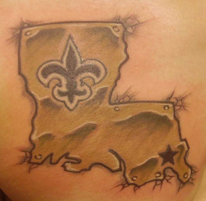 Saint tattoo, Louisiana tattoo ideas men, State tattoos