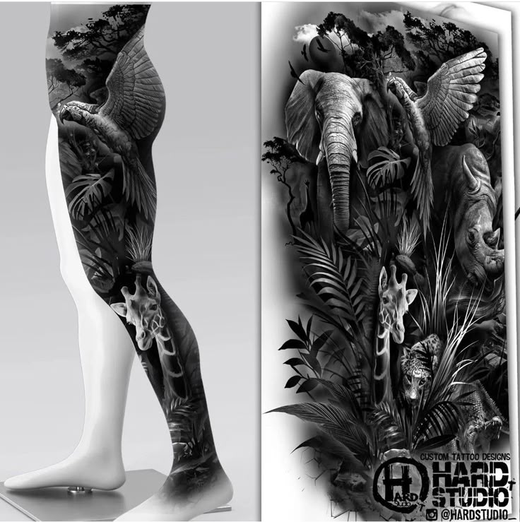 Custom tattoo designs | animal | jugle | wild | leg | elephant | tattoo  desings by the order|