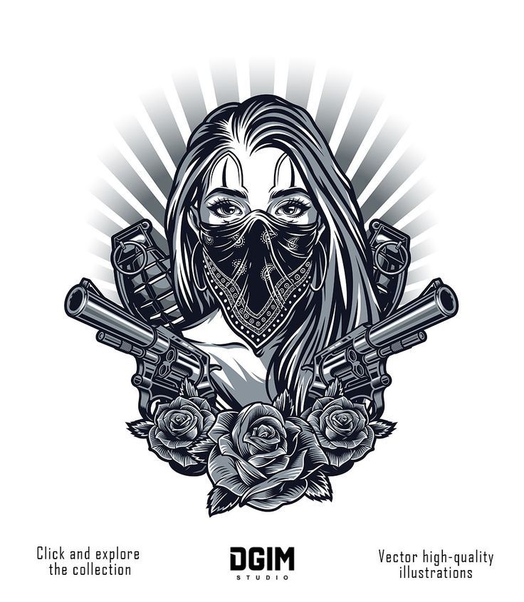 Chicana Girl Gangster with pistols illustration