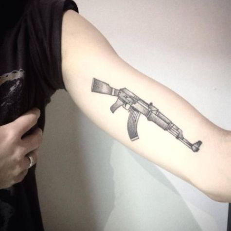Blackwork style ak47 tattoo on the left inner arm. Tattoo ...