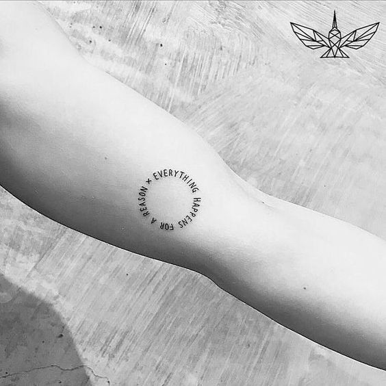 Everything Happens For A Reason" quote tattoo on the arm | www.otziapp.com