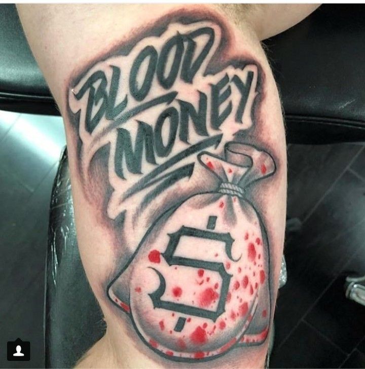 Blood Money Bag Tattoo on Leg