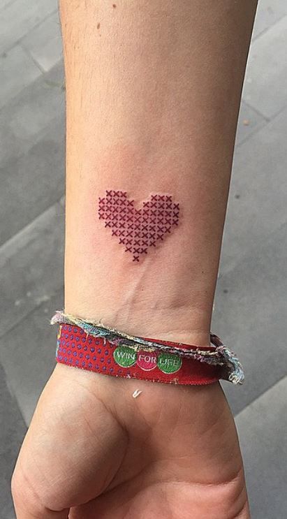 65 Colorful Cross Stitch Tattoos Designs and Ideas - Tattoo Me Now