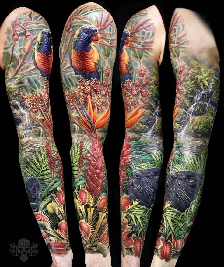 Tropical Jungle sleeve by @javi_tattooedtheory at @tattooedtheory in  Hialeah Gardens Florida #javitattooedtheory #javierantunez #tattooedtheory  #hialeahgardens #florida #sleeve #jungle #jungletattoo #tropical  #tropicaltattoo #tropics #tropicstattoo ...