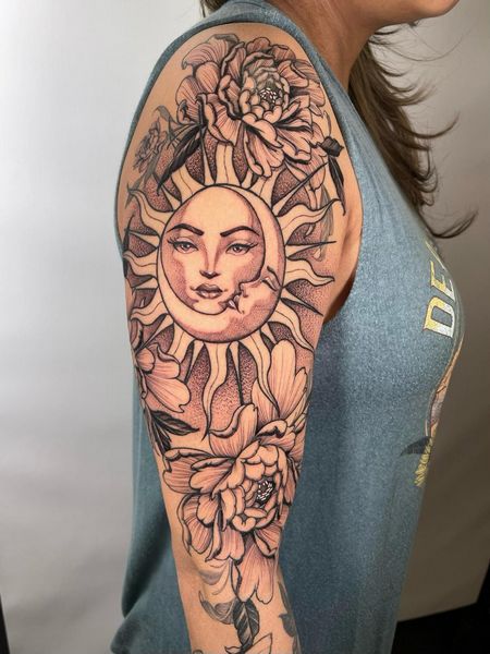 Sun and Moon and Flower Tattoo