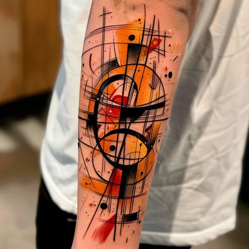 Flat abstract expressionist tattoo sketch with chaotic brush strokes in  bold colors
