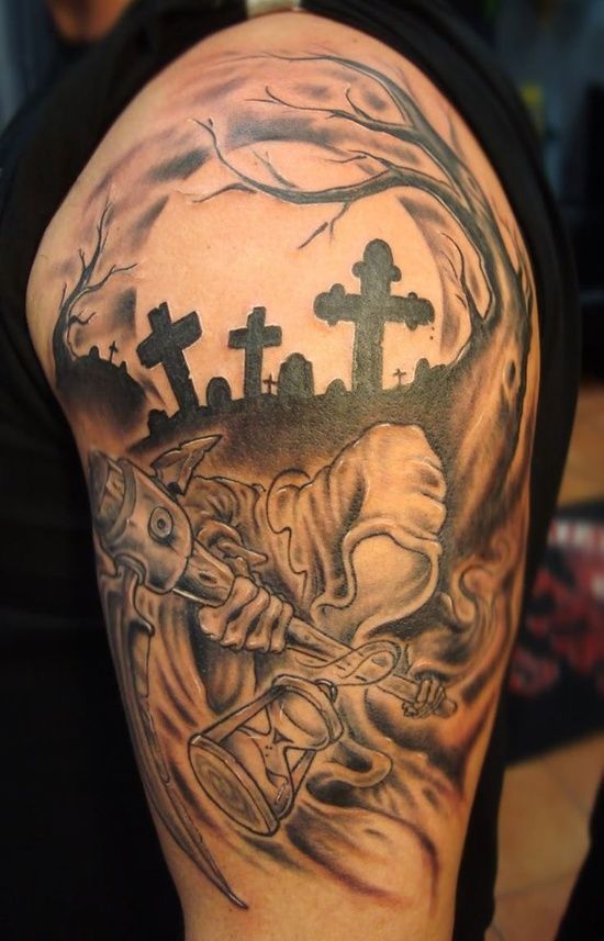 25 Amazing Graveyard And Cemetery Tattoos