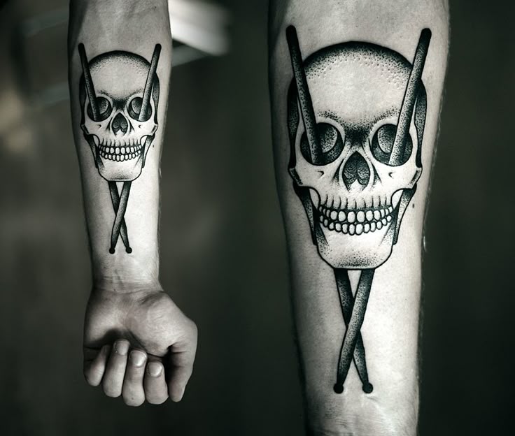 Skull with drum sticks tattoo!!!!!!!WANT IT WHEN IM OLDER!!!!!