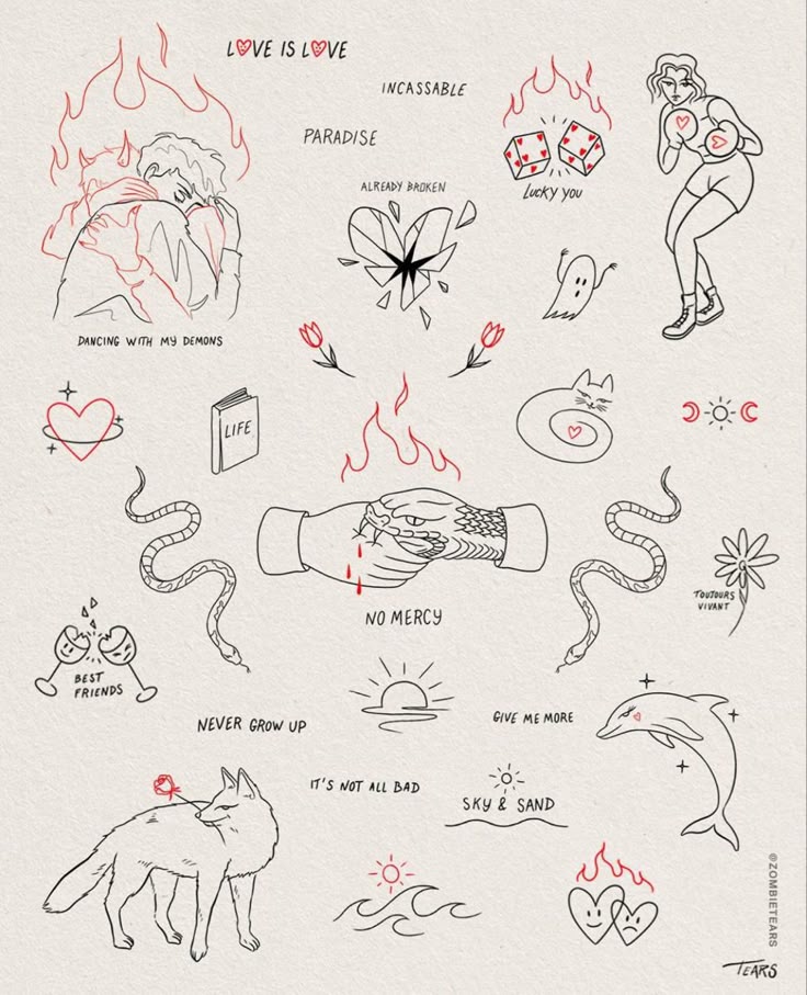 Tattoo ideas red and black line work