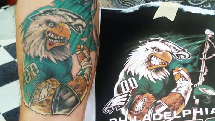 Philly pride! Philadelphia Eagles football team piece by Pabby at IV Horsemen Tattoo in Panama City, Fl
