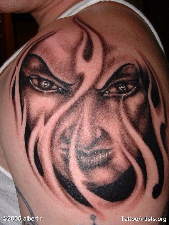 nice Evil Face Tattoo - Stylendesigns.com! Check more at  http://www.stylendesigns.com/evil-face-tattoo/