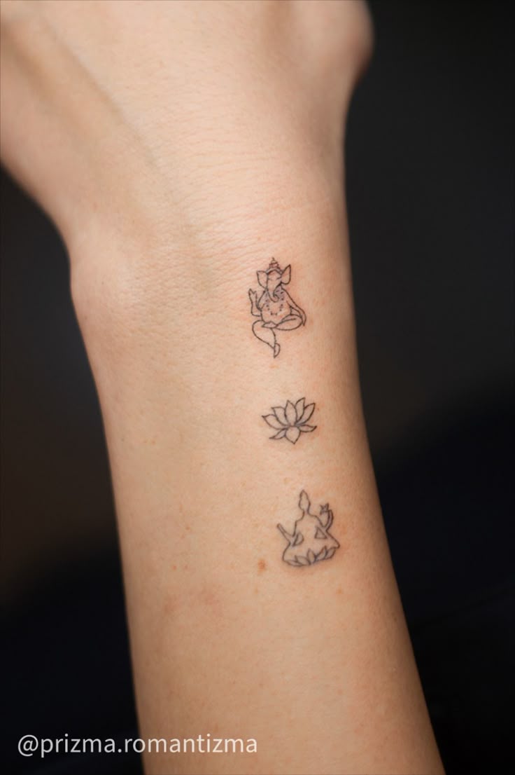 tiny tattoos lotus, Ganesha, goddess lakshmi. mini tatt inspo