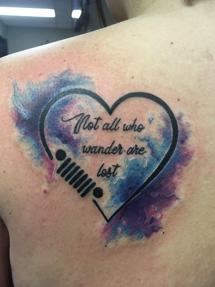 Jeep Tattoo with 'Not All Who Wander Are Lost'