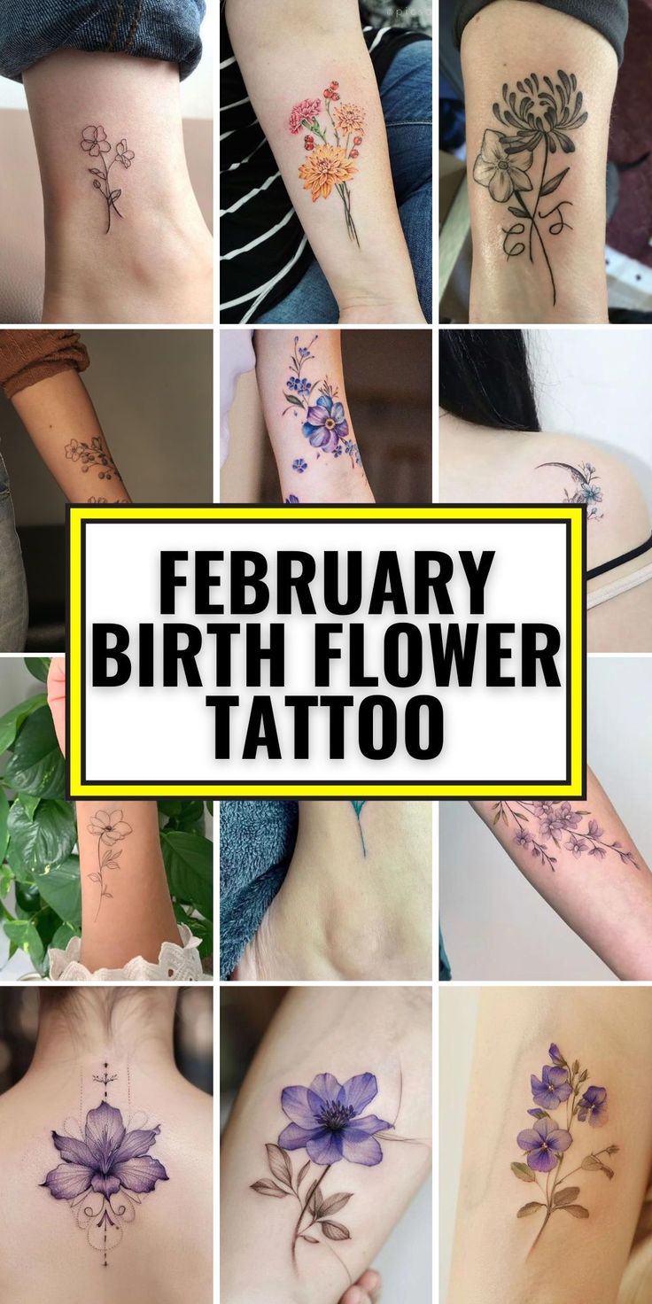 Creative february birth flower tattoo ideas showcasing small violets and  elegant spine placements