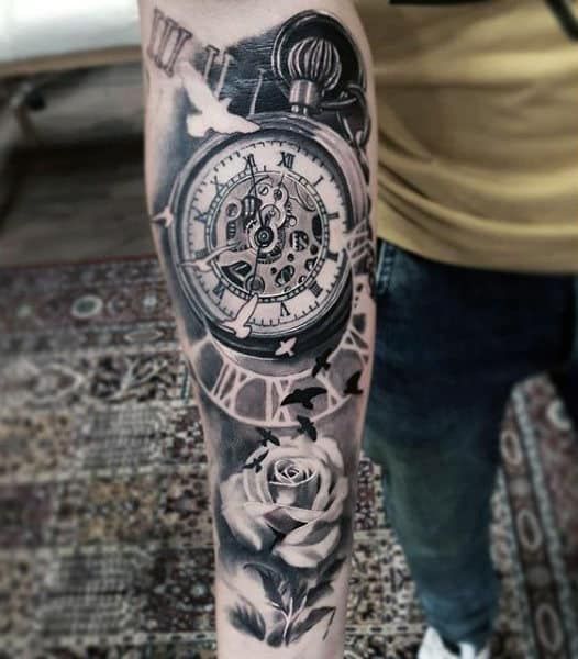103 Amazing Pocket Watch Tattoo Designs for Men