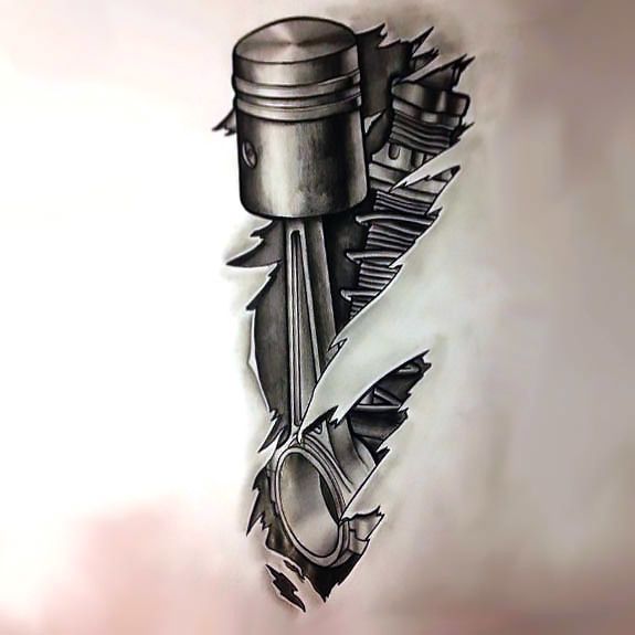 Black and Gray Biomechanical Piston Tattoo Design