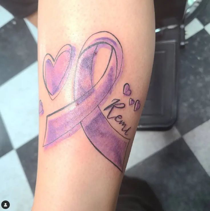 Ribbon Tattoo with Heart in Middle: 37 Great Epilepsy Tattoos Ideas and  Design for Balance