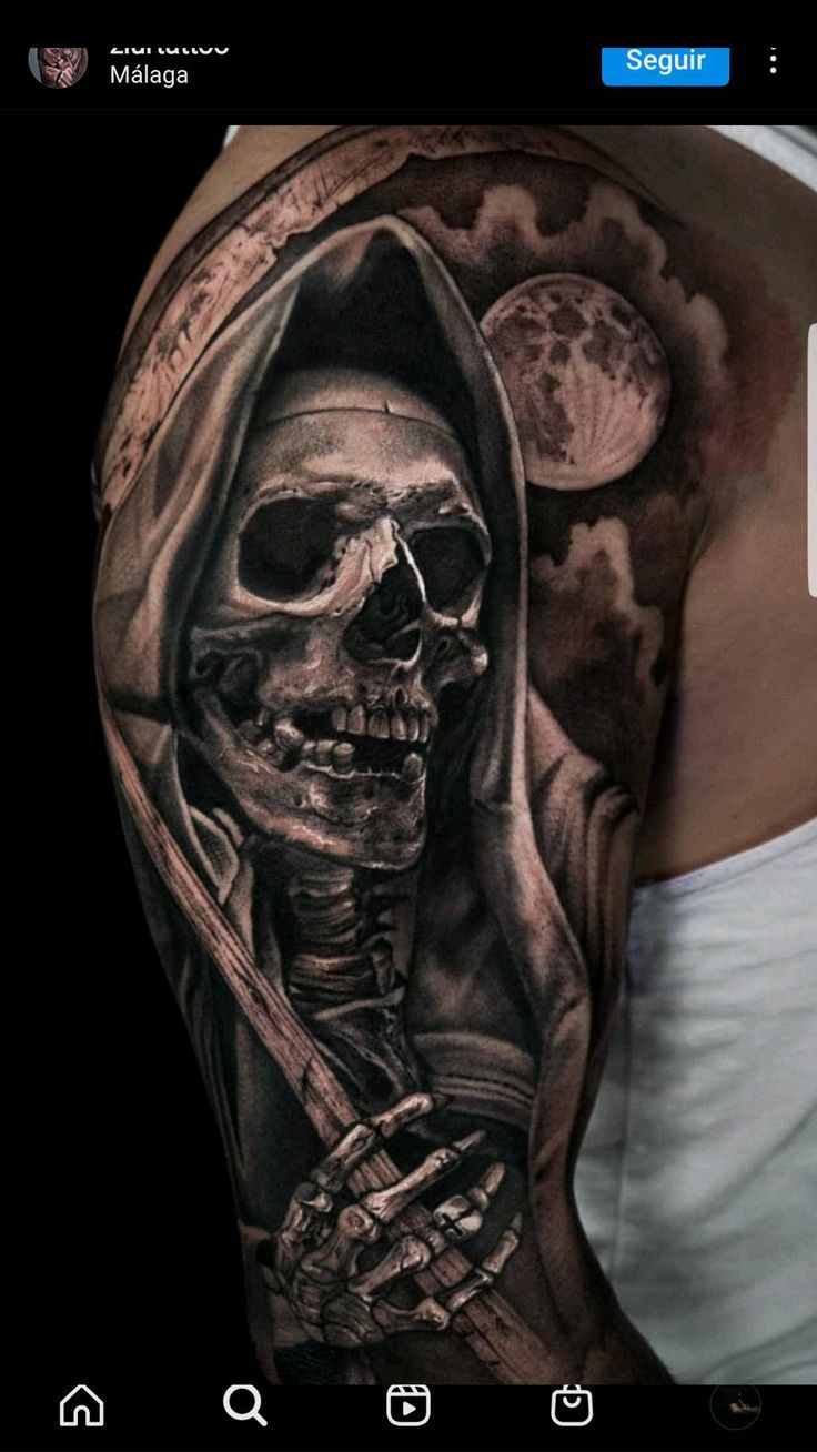 Pin by Alexis ache on Pins creados por ti | Skull sleeve tattoos, Grim  reaper tattoo, Good and evil tattoos for men