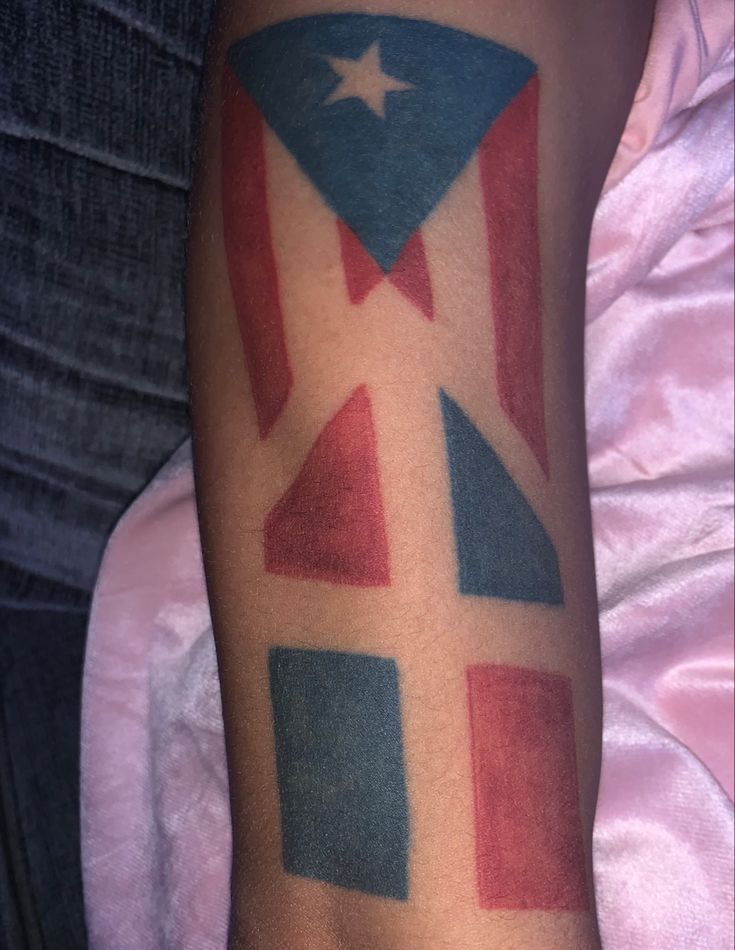 Puerto Rican and Dominican flag tattoo