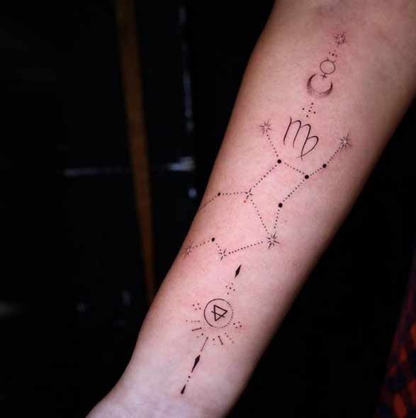 Ornamental virgo earth tattoo by @inkedbylauren