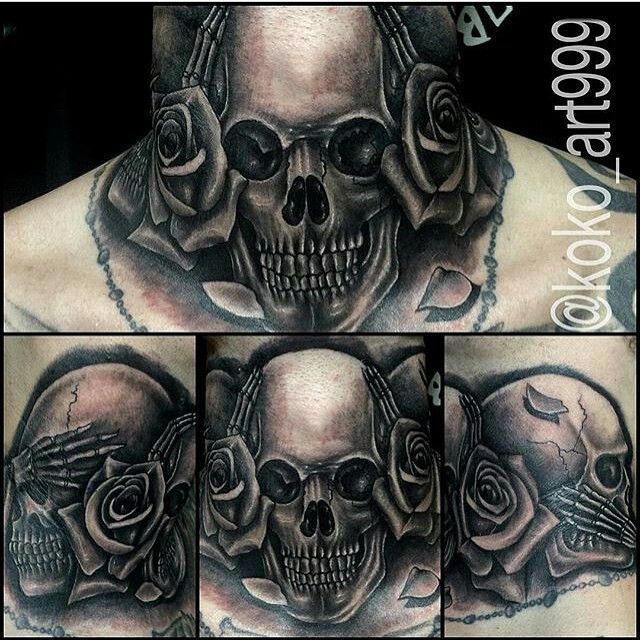 Good and Evil Neck Tattoo