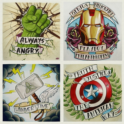 Marvel tattoos, good inspiration, like the "always angry" one!