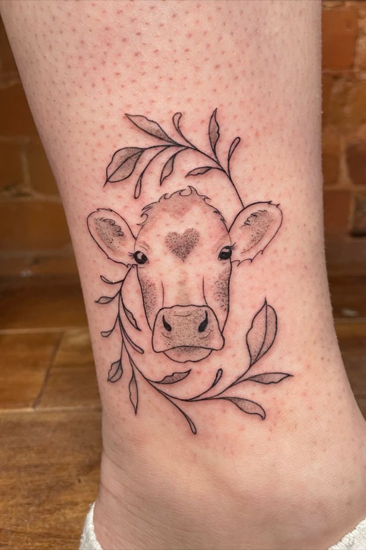 Fine Line Cow Tattoo