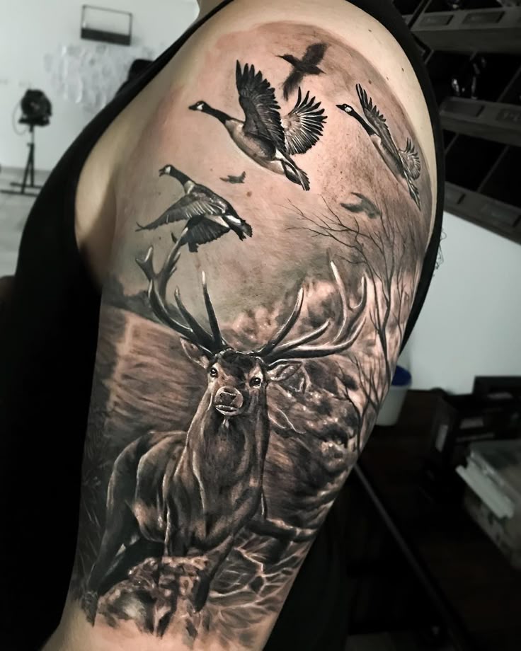 Wilderness tattoo, Deer tattoo designs, Hunting tattoos