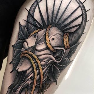 Buffalo Skull tattoo by @foehtattoo at Piscitelli Lara Bar Tattoo in Como,  Italy #foehtattoo #fabiomarinetti #piscitellilarabartattoo #sintatatustudio  #como #italy #buffaloskull #buffaloskulltattoo