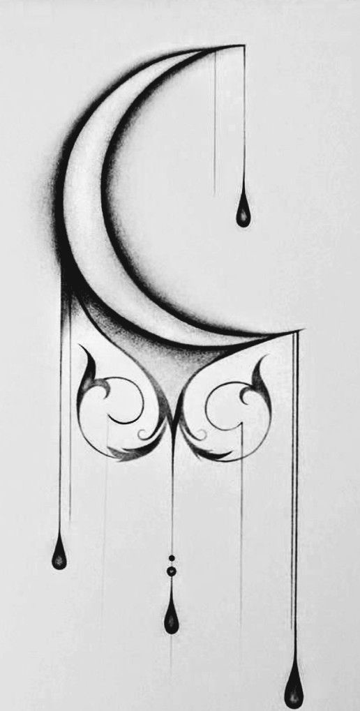 Moon Tattoo Drawing with Drops