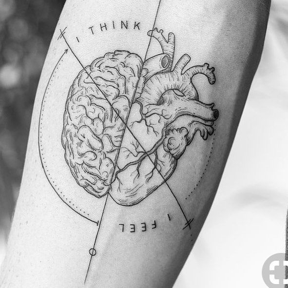 Heart and brain tattoo on the forearm - Tattoogrid.net