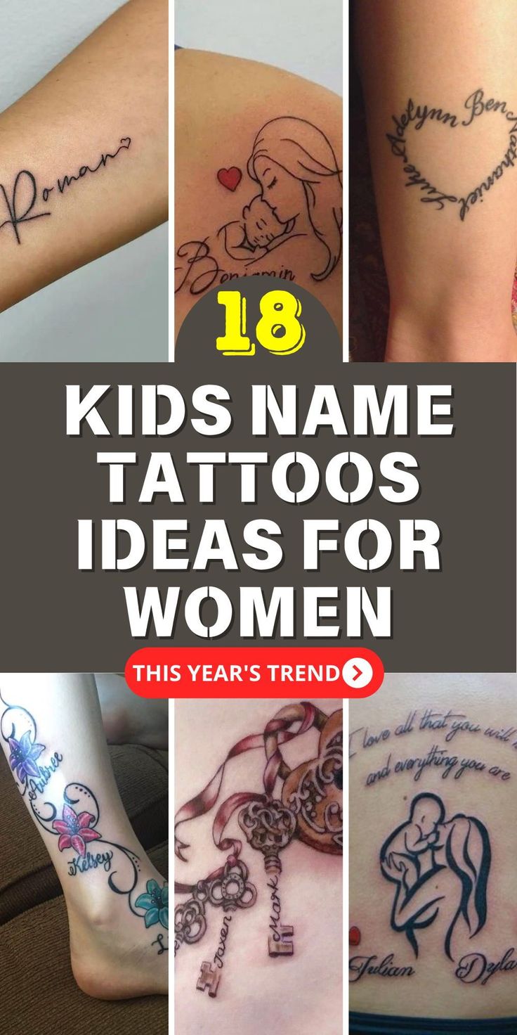 Elegant Shoulder and Arm Kids Name Tattoos Ideas for Women with Family and  Birthdate