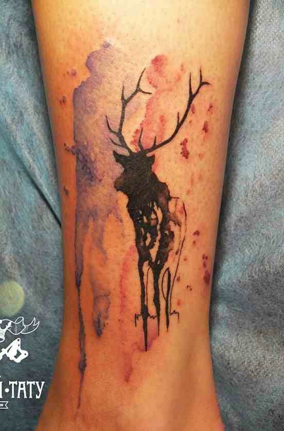 Elk watercolor tattoo